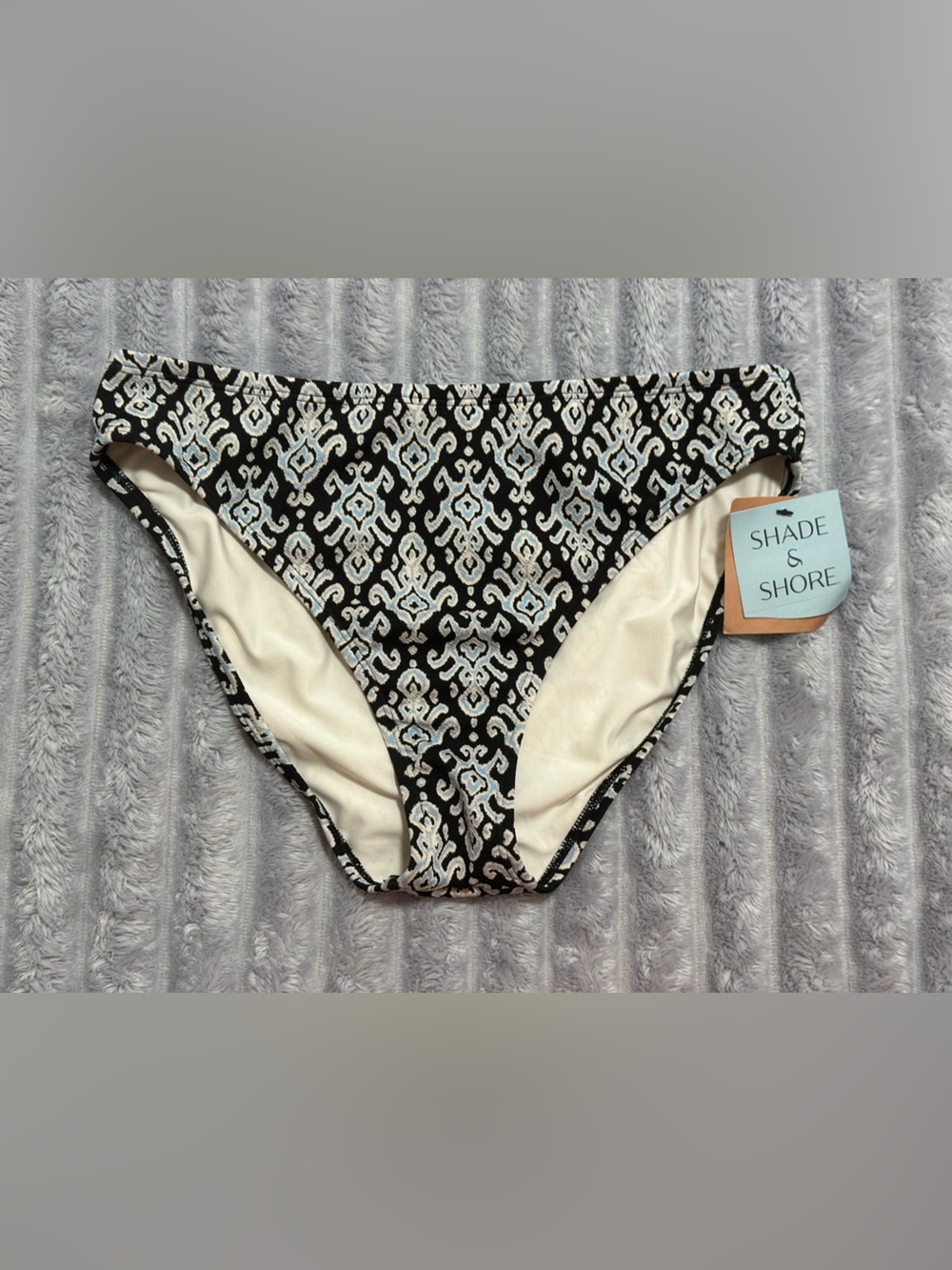 Shade & Shore Mid‑Rise High‑Leg Bikini Bottom — Black/White Geometric